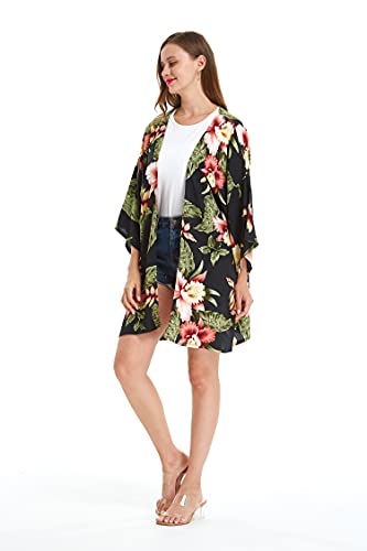 Image of Family Matching Hawaiian Clothes, Black Rafelsia | Lightweight 100% rayon • Family matching outfits • Beach vacations • Luaus • Cruises • Family photos