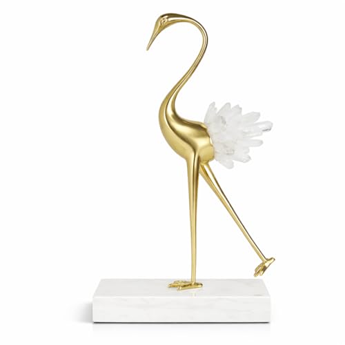 Estatua de Pájaro Grulla en Latón Dorado y Cristal miniatura 1