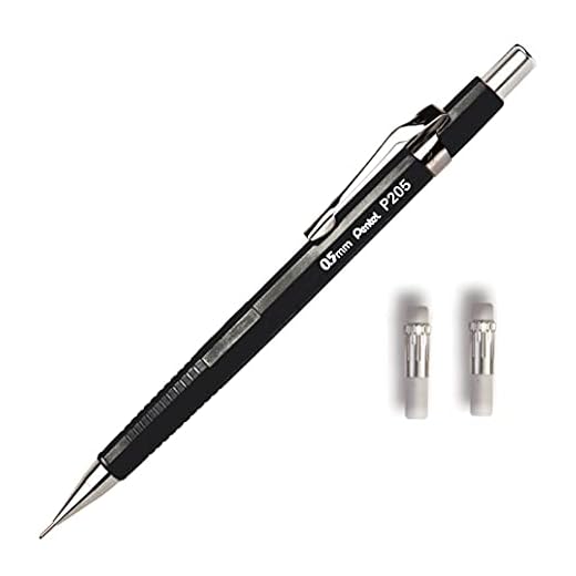 Lapiseira Sharp P200 Pentel 0.5mm Preta+ 2 Refis de Borracha