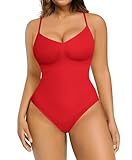 FeelinGirl Body Shaper Tummy Control Bodysuit Shapewear Seamless Waist Trainer Butt Lifter Rust Red M/L