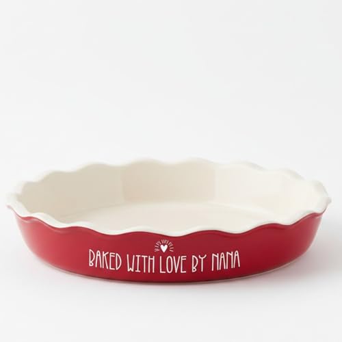 Personalization Universe Made with Love Personalized Classic Red Pie Dish, Custom 10 Inch Baking Pan, Engraved Name Ceramic Bakeware, Nontoxic Kitchen Essentials, Holiday Baking Supplies