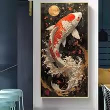 KEMEIQI Vintage Koi Fish Poster Print For Living Room Bedroom Office Decor Abstract Lucky Yin Yang Fish Canvas Painting Wall Art(60x90cm)