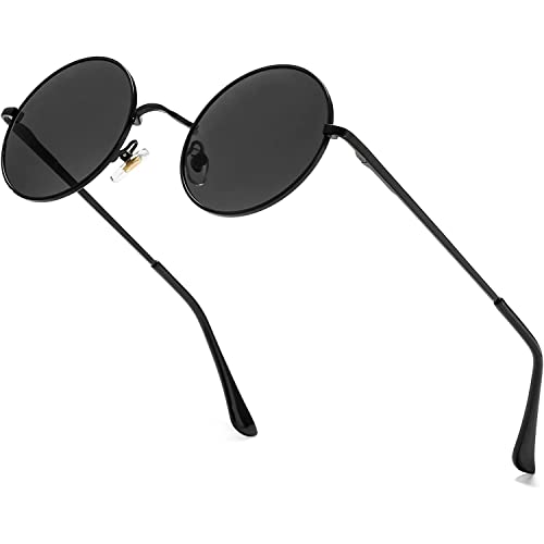 Image of Red Lens Circle Glasses Small Round Polarized Sunglasses for Women Men Retro Hippie Style Circle Sun Glasses