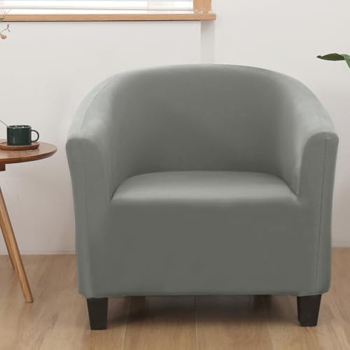 Image of SearchI Club Chair Slipcover Stretch Barrel Chair Covers Solid Color Tub Chair Slipcovers Spandex Armchair Sofa Cover Removable Couch Furniture Protector Arm Chair Cover for Living Room (Pure Grey)