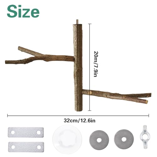 Image of SnowTing Shower Perch Platform with Suction Cups for Bird, Small and Medium Bird Parrot Parakeet African Grey Window Wall Bath Stand Wood Window Perch (Two-Y-Type)