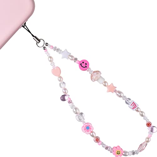 Beaded Phone Charm Strap Lanyard, Beads Cell Phone Charms Kawaii, Aesthetic Phone Charm Accessories Universal Phone Lanyard Mobile Phone Chain-Pink Virgo