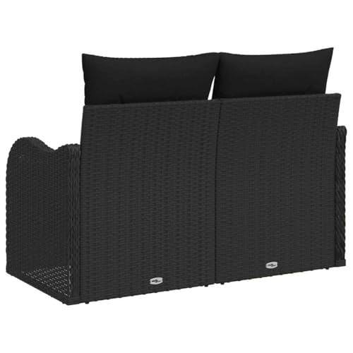 vidaXL 2-Sitzer Gartensofa mit Kissen in Schwarz aus Poly Rattan –...