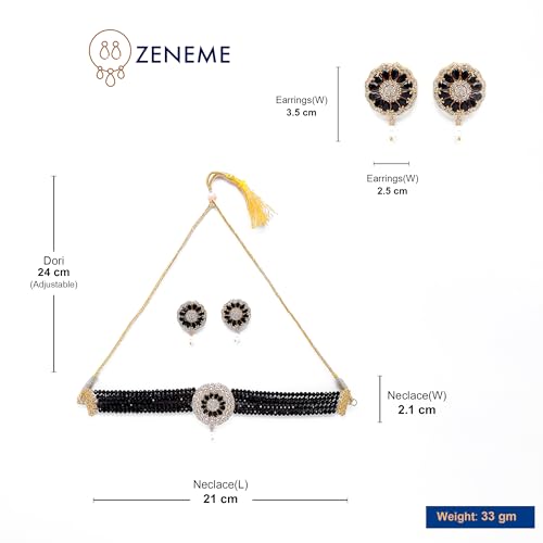 ZENEME Necklace American Diamond Gold Plated Brass Pearl Choker Necklace with Earring Fashion Jewellery Set For Women Girls - Image 7