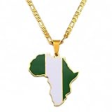 Hafrita Men Afria Necklace 18K Gold Plated Stainless Steel Continent Map Pendant Necklace (45cm/17.7in, Nigeria)