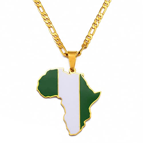 Hafrita Men Afria Necklace 18K Gold Plated Stainless Steel Continent Map Pendant Necklace (45cm/17.7in, Nigeria)