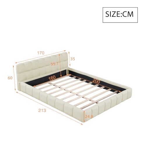 DULRLLY Polsterbett Bubble Bett 160 x 200 cm,Doppelbett mit Lattenrost, Jugendbett mit Gepolstertes Kopfteil, Gepolstertes Bett für Schlafzimmer und Gästezimmer,ohne Matratze, Leinenstoff (Weiß)