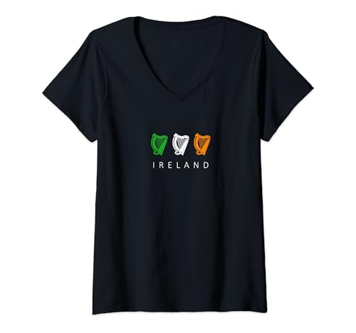 Mujer Emblema medieval de triple arpa celta irlandesa de Irlanda Camiseta Cuello V