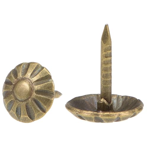 TA-VIGOR 100 tachuelas de tapicería, clavos de tapicería, clavos decorativos para muebles y tachuelas para el pulgar para sofá, silla, cama, tachuelas de tapicería antiguas, 8 x 10 mm (bronce)