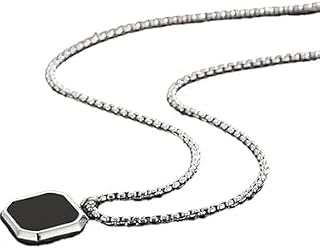 Stainless Steel Octagonal Black Onyx Pendant Necklace for Men, Silver Chain, Minimal Fashion Jewelry Price In India