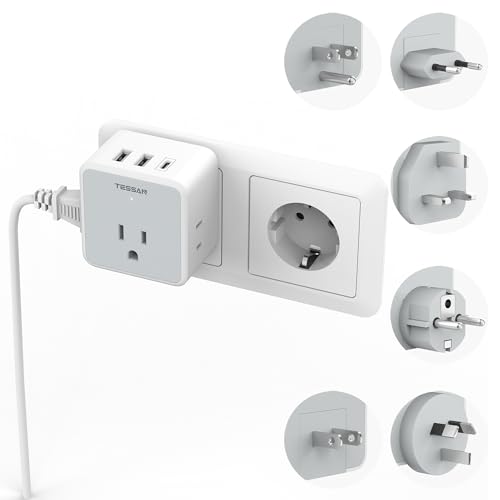 TESSAN Universal Travel Adapter Kit, 6-in-1 International Power Adapter with 3 USB (1 USB C) and 3 AC Outlets, Wordwide Adaptor Supports Type C, G, E/F, I, A, B for US EU UK Australia Japan,