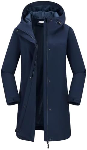 33,000ft Damen Regenjacke Lange Windbreaker Softshelljacke mit Kapuze | Leicht Übergangsjacke, 10000mm Wasserdichte Wanderjacke, Mesh-Futter Trenchcoat, Atmungsaktive Regenmantel,