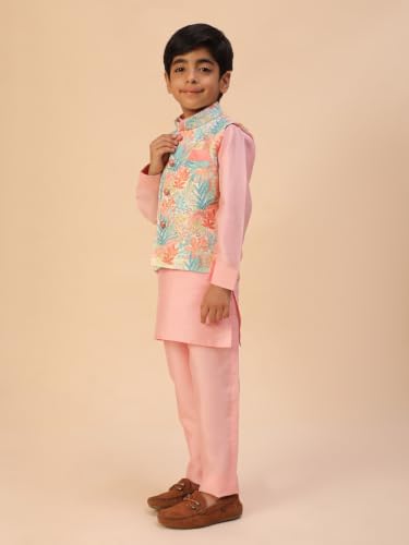 Image of Pro-Ethic Style Developer Kids Kurta Set For Boys With Waist Coat, Ethnic Wear for Diwali, Eid, Raksha Bandhan, Jacquard, Floral Print (Pack of 1)