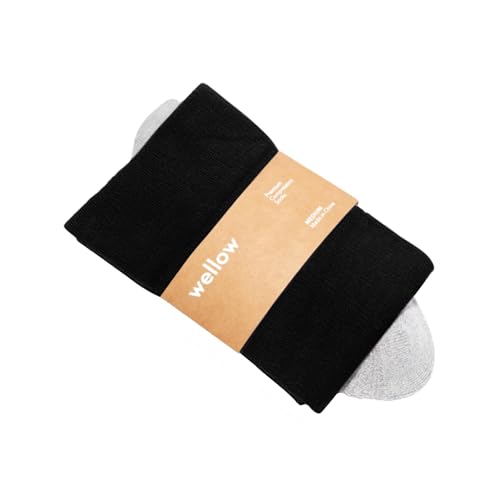 Wellow Knee High Compression Socks for Men & Women | 18-25 mmHg Made with Viscose from Bamboo | Nurses & Pregnancy Support | Relieves Swelling | Regular, MD, Black - Solids