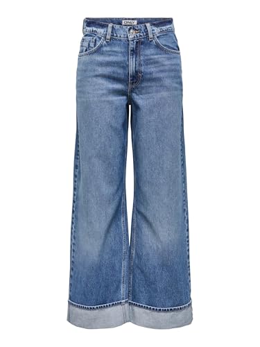 Jeans Femme avec Grand Revers et Jambe Large Haute Élégance en Denim