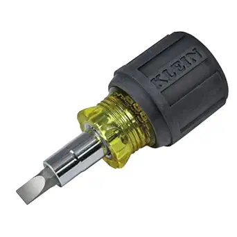 Klein Tools 32561 Std. Stubby Screwdriver/Nut Driver with Cushion Grip. 6 in 1 Tool,3/16-Inch and 1/4-Inch slotted, #1 and #2 Phillips, 1/4-Inch and 5/16-Inch Nut Drivers