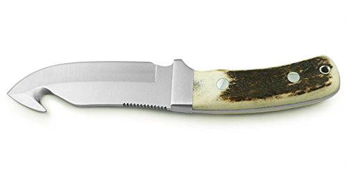 PUMA IP – Schwarzwild Stag - Full-Tang Jagdmesser mit Skinner-Klinge & Aufbrechhaken - 120mm Klinge aus 440C Stahl (57-60 HRC) - Griffschalen aus echtem Hirschhorn - mit Lederscheide (Art.Nr.: 810055)