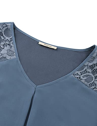 Bebonnie Work Blouses For Women,Ladies 2X Plus Size Chiffon Blouse Cuffed Sleeve Fashion Tops Lace Tunics Juniors Going Shopping Trendy Office Formal Clothes Blue Grey Xxl #TOP4