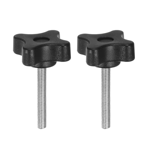HARFINGTON 2pcs Star Clamping Knobs M5 x 35mm Metric Male Thread 32mm 4-Point Plastic Head Threaded Stud Knob Hand Tightening Thumb Screw Jig Handle, Black