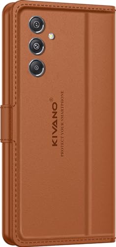 Image of KIVANO LUXE Compatible for Samsung Galaxy F34 5G / Samsung Galaxy M34 5G Luxury Handmade Leather Magnetic Flip Folio Case | Card Holder & Kickstand | Slim Protective Cover | Unisex - Brown