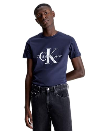 Calvin Klein Jeans T-Shirt Homme Manches Courtes Core Monologo Slim, Bleu (Night Sky), M