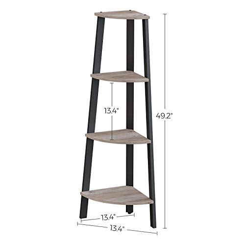 ALINRU Estante Esquinero, Librería de 4 Niveles, Estante de Almacenamiento, Soporte para Plantas Gris + Negro - Imagen 3 de 7