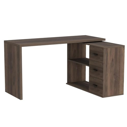 Image of HSH Rustic L Shaped Computer Corner Desk with 3 Storage Drawers 55 inch