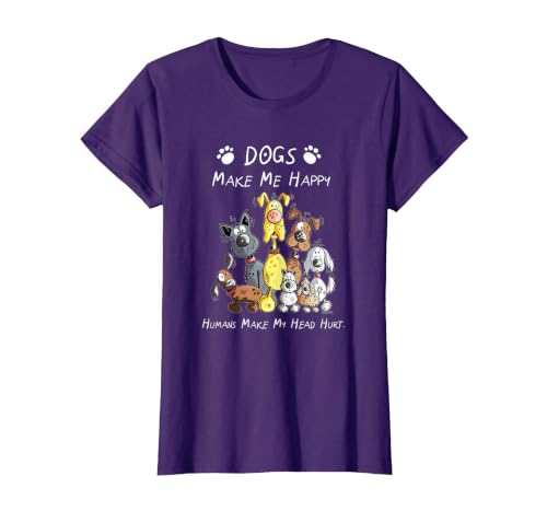 Dogs Make Me Happy Humans Make My Head Hurt T-Shirt, Women, Purple, 3X-Large