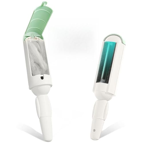 PAKEWAY 2 Pack Pet Hair Remover for Couch & Carpet, Reusable Lint Roller with Self-Cleaning Base, Dog & Cat Fur Remover, Portable Hair Removal Tool