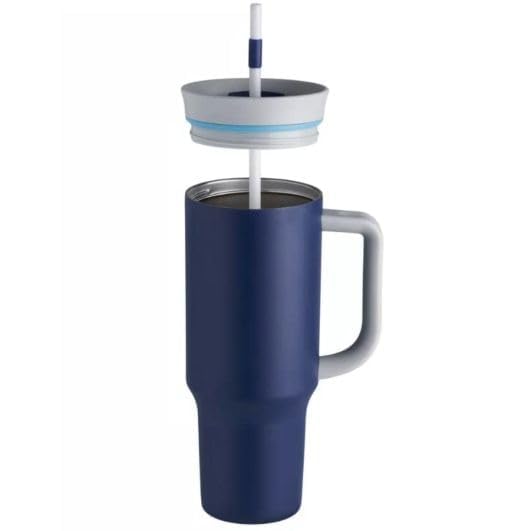 Image of Zephorus Personalized Stainless Steel Triple Layer Insulated Travel Tumbler with Spill Resistant Lid, Straw, and Carry Handle, BPA Free, 40 oz, (1200ml Blue)