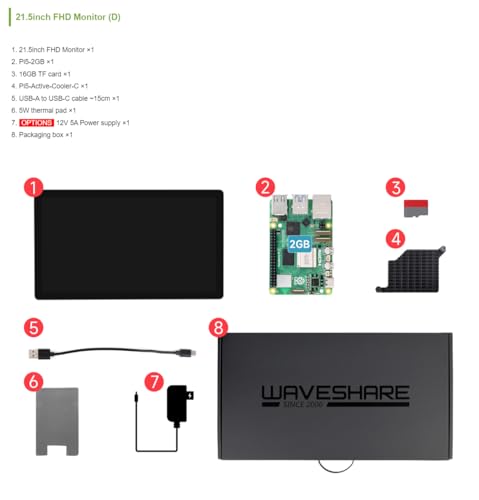 Image of TUOPUONE 21.5inch Capacitive Touch Monitor with Pi5-2GB 1080x1920 Full HD Optical Bonding Toughened Glass Panel HDMI Interface 12-Point Touch