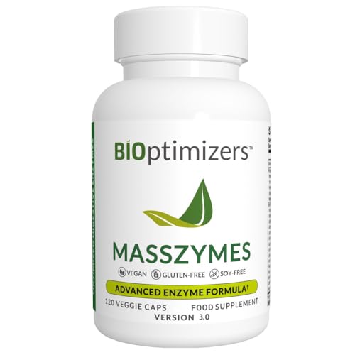 BiOptimizers MassZymes - Complete Digestive Enzymes Supplement for Gut Health - Bloating Relief for Men and Women - Lipase Amylase Bromelain Digestive Enzymes (120 Capsules)