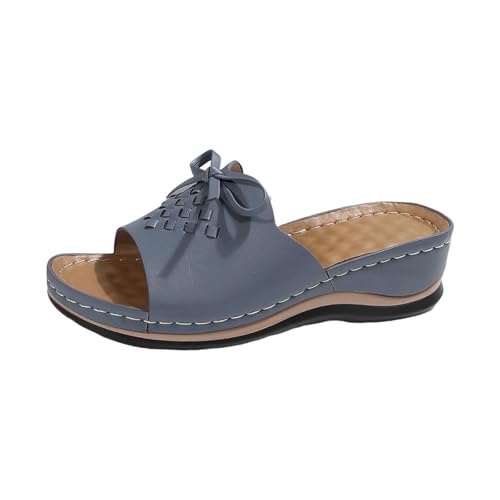 Wedge Sandals for Women 2025 Summer Arch Support Orthopedic Slippers, Bow Knot Decor Fish Mouth Sandals Open Toe Slip on Slippers Casual Walking Beach Slipper All Day Comfort