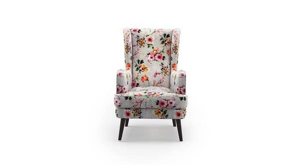 MEAVEN Sheesham Wood Fabric Italian Wing Relax Chair for Home and Living Room Furniture (Multicolor)