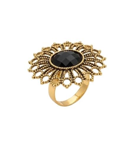 Artificial Adjustable Ring for Women | Gold Plated Vintage Floral Design with Black Stone | Antique Statement Finger Ring for Wedding, Ethnic Jewellery : Amazon.in: Fashion