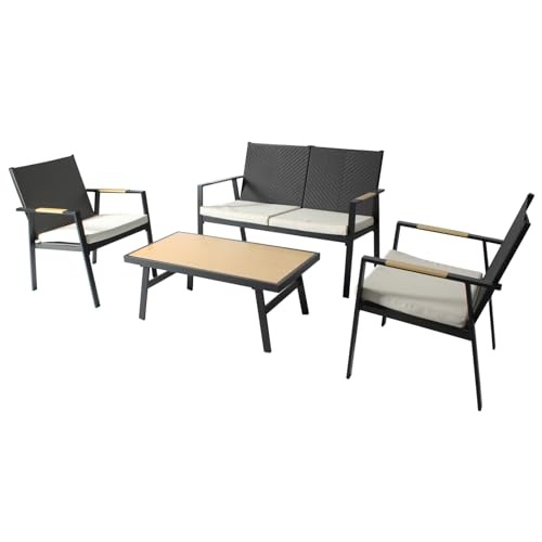 RANSENERS Premium Gartenmöbelset mit Sitzpolster - inkl. 2 Stühle Gartenbank Tisch - Aluminium Rahmen und Polyrattan Sitzfläche für Innen und Außen RANSENERS Premium Gartenmöbelset mit Sitzpolster - inkl. 2 Stühle Gartenbank Tisch - Aluminium Rahmen und Polyrattan Sitzfläche für Innen und Außen