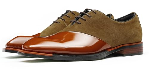 Santimon Men’s Two-Tone Leather & Suede Oxfords Dress Shoes – Formal Business Casual & Wedding Suit Shoes – Fashion Comfort Non-Slip Rubber Sole Derby