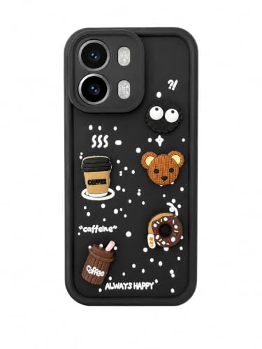 Image of Bintage Cute Fun Taddy Cartoon 3D Ball Bear Milk Cake Coffee Silicon Case Full Body & Camera Protection Back Cover Compatible for Oppo A6s 5G / A6 5g / K14 5G - Black