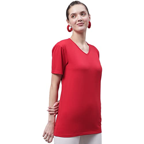 Image of Mack Jonney Women V Neck Cotton Solid Regular Fit T-Shirt-V Anthraa 001-P