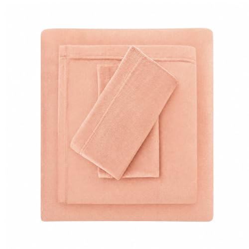 Image of Viviland Plush Microfleece King Bed Sheet Set, Coral Pink