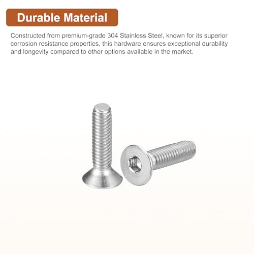 Image of DTGN M4-0.7 x 16mm Flat Head Socket Cap Screws, 100 Pack 304 Stainless Steel Hex Socket Flat Head Screws, Full Thread, Countersunk Bolts
