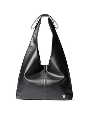 Victorias Secret Bow Tote Bag Black Faux Leather Shoulder Bag Logo New