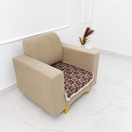 Image of Homerz Premium 'Maharaja Paradise Series' Sofa Cover | Net Fabric Sofa Cover | Washable, Anti-Dust Backed & Wrinkle Resistant Cover (Leafy Checks, 1 Seater, Only Seat Cover)