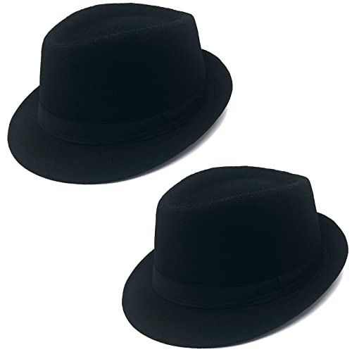 GCFIYPP 1920s Men Fedora Hat Cap for Men Manhattan Hat for 1920s Mens Gatsby Costume Accessories (Black 2 pack)