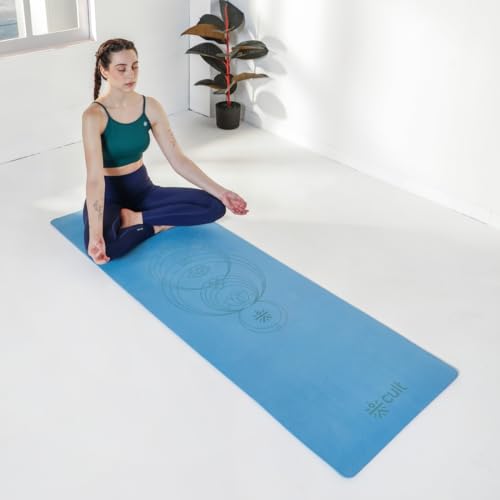 Image of Cult TPE Yoga Mat, Non-Toxic Latex-Free, Anti-Slip, Extra-Thick Cushioning, Tear-Resistant, Travel Strap 6mm (Reef Blue)