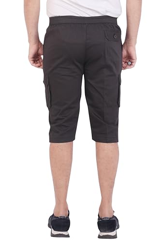 Image of Men Cotton Regular Fit Solid Knee Length Short | 2 Zipper Pocket | 4 Button Pockets | Versatile Half Pants for Everyday -